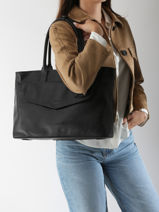 Leather Flandres Business Bag With 15" Laptop Sleeve Leather Etrier Pink flandres EFLA823B-vue-porte